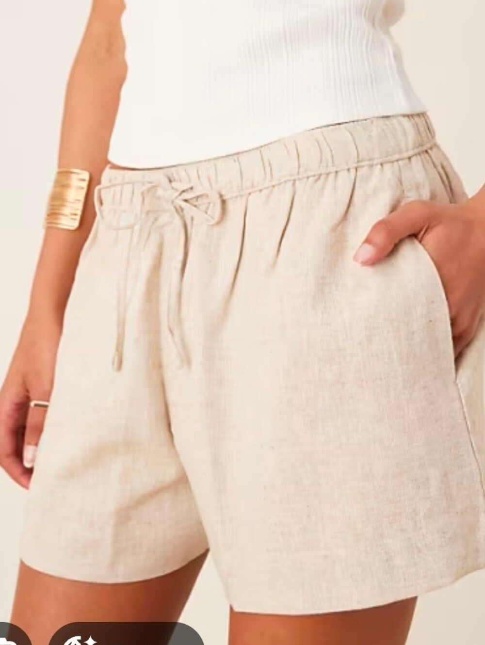 Abercrombie 100% Linen Eyelet Trim Pull-On Shorts Oatmeal S - Picture 3 of 9